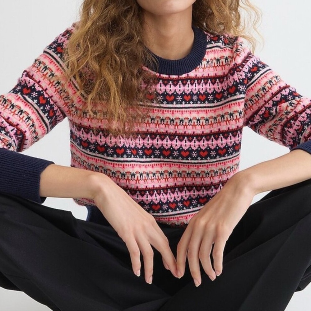Nwt J Crew Wool blend Shrunken Fair Isle crewneck sweater Large
